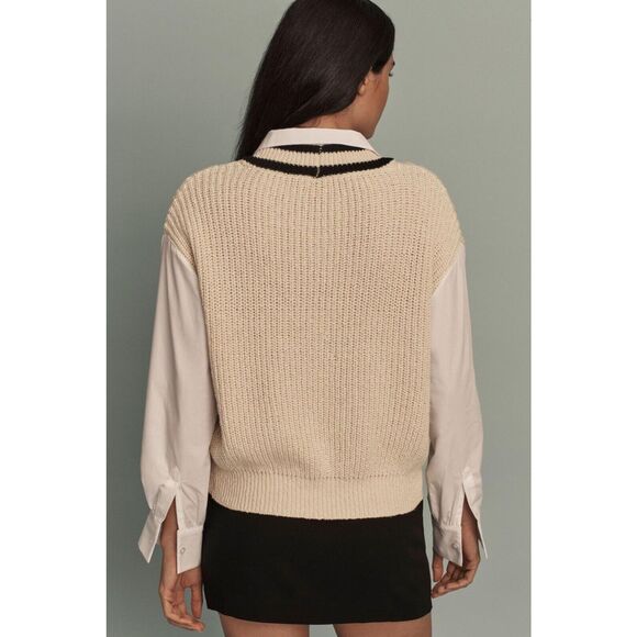 Anthropologie Maeve Pointelle Heart Twofer Sweater - Picture 4 of 8